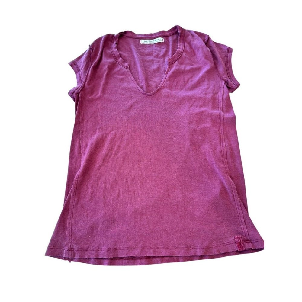 We the Free People Burgundy Mauve V-Neck Top T-Shirt Women's XS Short Cap Sleeve